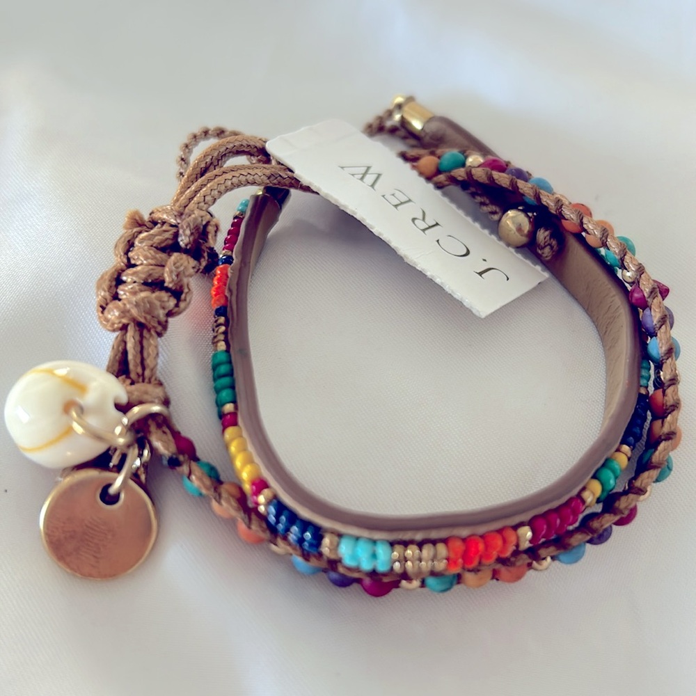 J.CREW BRACELETS NWT! SET OF TWO LEATHER COLORFUL BEADED STYLES! CUTE BOHO LOOK!